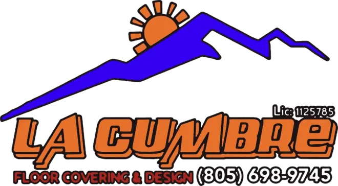 The La Cumbre Floor Covering and Design logo: a mountain peak with the sun rising behind it